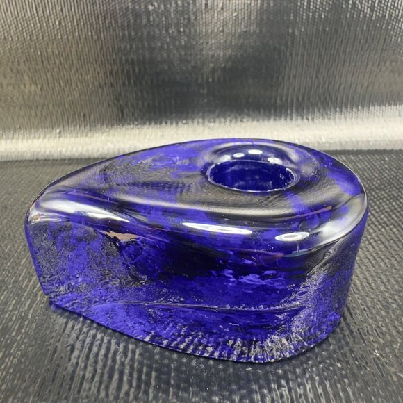 Blenko Candle Holder Tear Drop Taper Candle Holder Single Cobalt Blue Heavy VTG - Picture 11 of 11